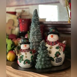 Vintage 8 Piece Country Christmas Snowmen Candle Garden